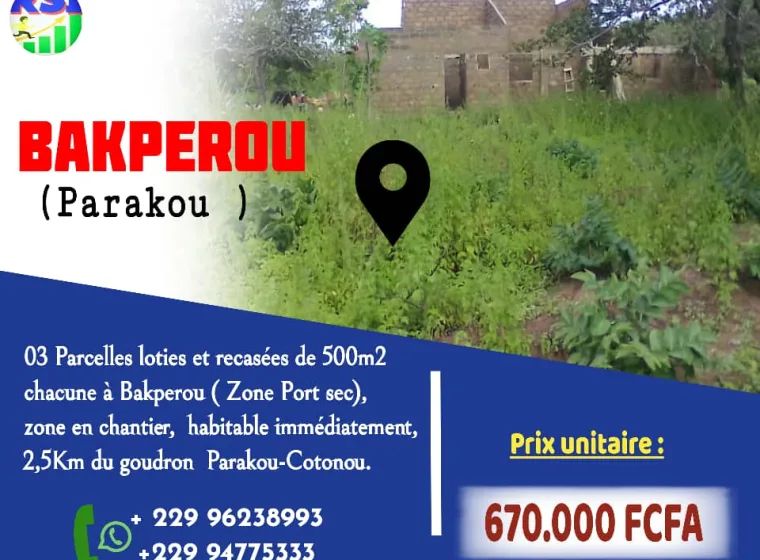 03 parcelles recasée de 500m² chacune à Bakperou 